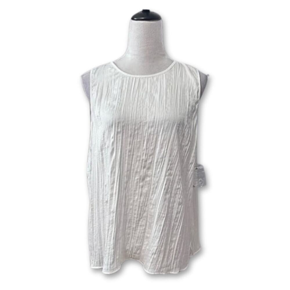 Vince Camuto Blouse Sleeveless Cut Jewel Neck Button Back Closure White W S NWOT